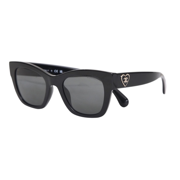 CHANEL Black Heart Sunglasses Square Gold Acetate Enamel Eyeglasses 5478-A 501S4 - Picture 1 of 11